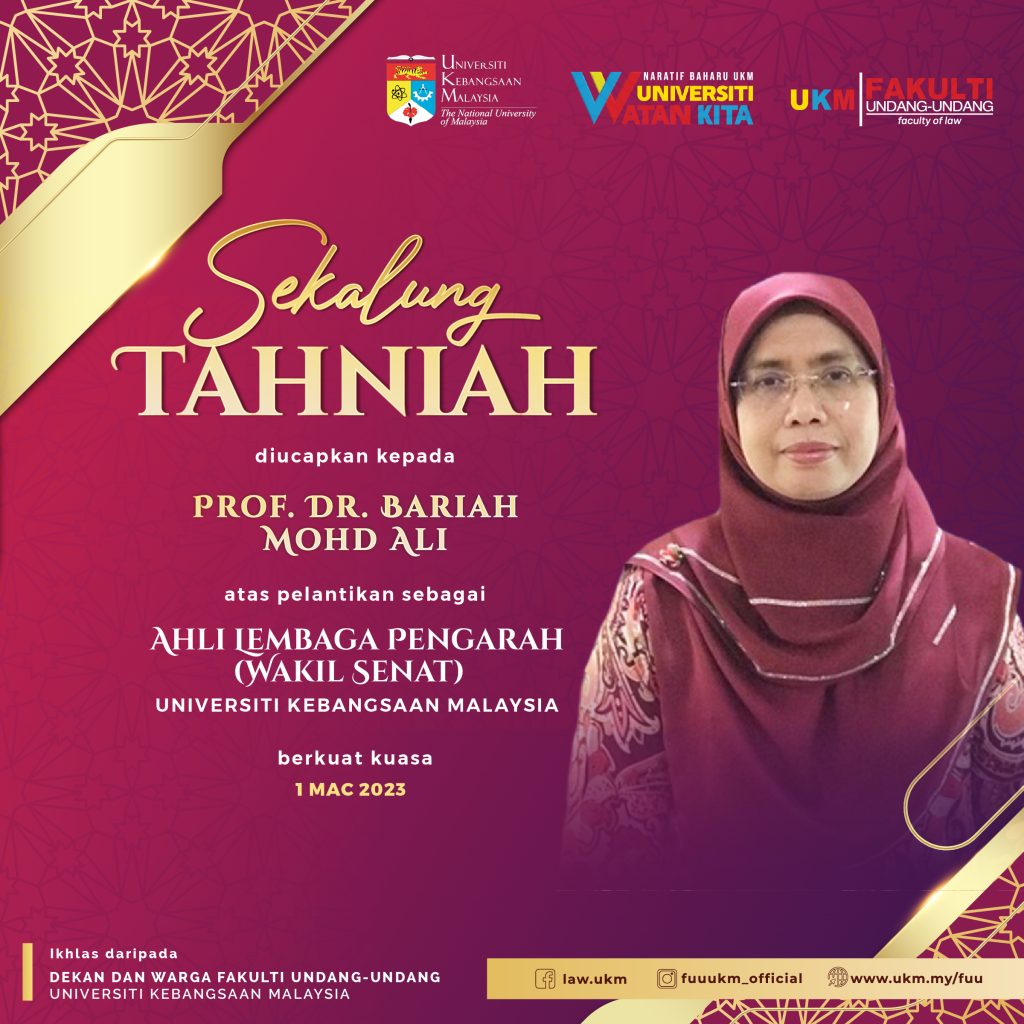 Sekalung Tahniah Diucapkan Kepada Prof. Dr. Bariah Mohd Ali Atas ...