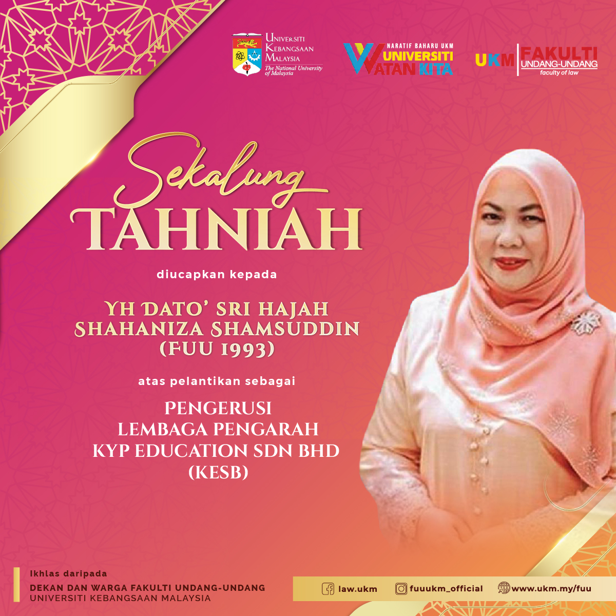 Sekalung Tahniah Kepada YH Dato’ Sri Hajah Shahaniza Shamsuddin (FUU ...