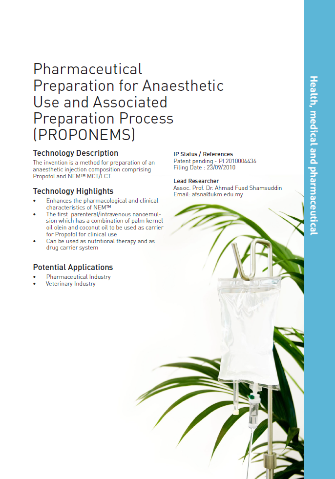 11_177_Pharmaceutical Preparation for Anaesthetic Use and Associated Preparation Process (PROPONEMS)