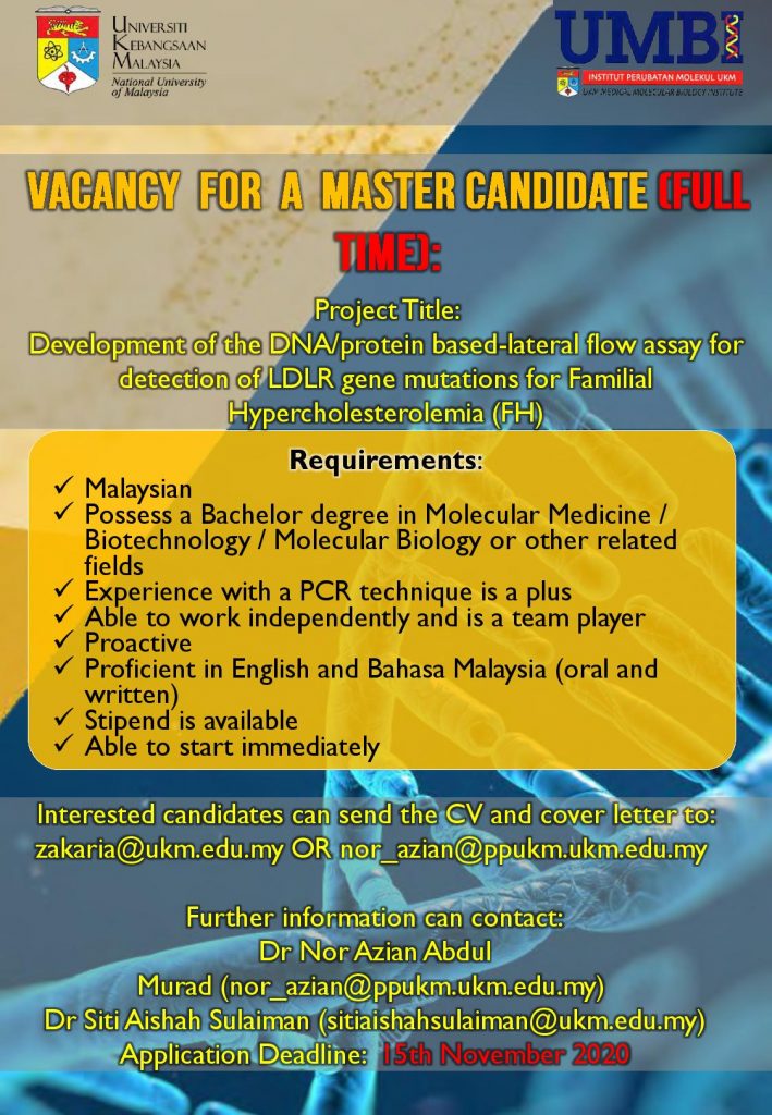 Vacancy For A Master Candidate | UKM Medical Molecular Biology Institute